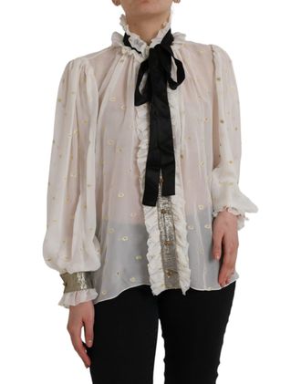 Dolce & Gabbana Dolce Gabbana Zijde Blouse Hoge Hals Ruffle Blouse