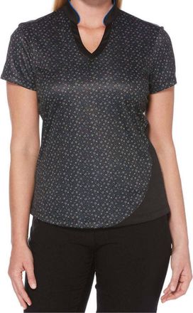 PGA TOUR Womens Activewear Printed Short Sleeve Golf Polo In Caviar