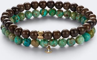 Sydney Evan Set of 2 14kt gold beaded bracelets with turquoise and jaspers
