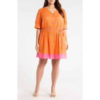 Sugarlips Donna Print Tie Waist Minidress in Orange-Pink at Nordstrom, Size 3 X