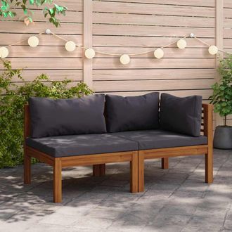 vidaXL Juego De Sof&aacute;s 2 Pzas Con Cojines Gris Oscuro Madera De Acacia Vidaxl