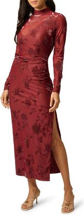 Adrianna Papell Velvet Burnout Long Sleeve Midi Dress in Auburn at Nordstrom, Size 10