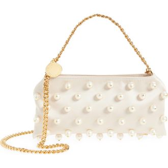 Stella McCartney Mini Falabella Pearly Bead Embellished Satin Evening Bag in Pure White at Nordstrom