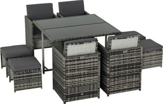 OUTSUNNY 9PC Rattan Garden Furniture Outdoor Patio Dining Table Set Grey