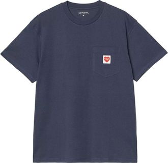 Carhartt Work in Progress Tops, Heren, Blauw, S, Katoen, Blauw Zak Hart T-Shirt