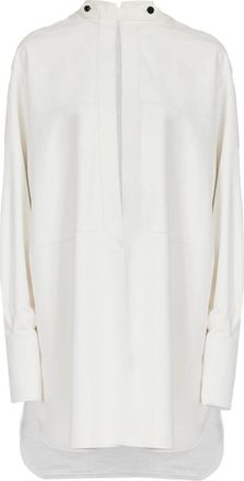 Ferragamo frog-collar long-sleeved kaftan - women - Viscose/Linen/Flax - 40 - White