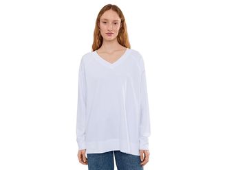 Mod-o-doc Long Sleeve Open V-Neck Sweatshirt Womens Sweatshirt White : LG (US 12-14), Cotton/Spandex