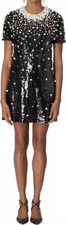 Carolina Herrera Embellished Mini Shift Dress With Pearlescent Detail In Black/pearl