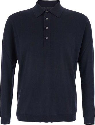 low brand Blue Sweater With Polo Shirt Style Collar And Long Sleeves In Wool Man