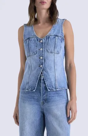 Pistola Denim Gia Fitted Collarless Denim Vest in Hazy at Nordstrom, Size X-Large