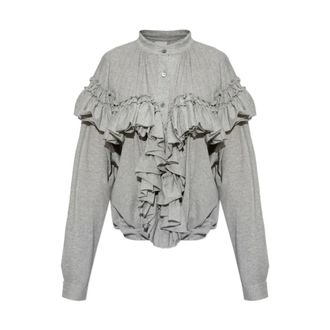 Dries Van Noten Blouses, female, Gray, Size: XS Blusa con rouches