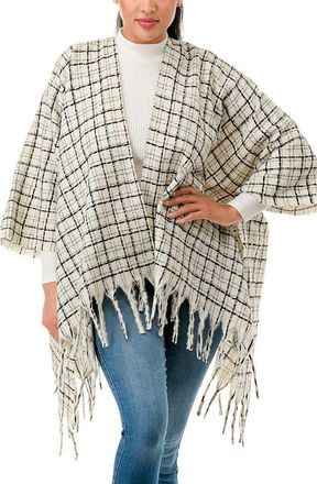 MARCUS ADLER Windowpane Tweed Fringed Ruana in Ivory at Nordstrom Rack