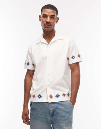 Paul Smith Camicia casual a maniche corte bianca con ricamo-Bianco