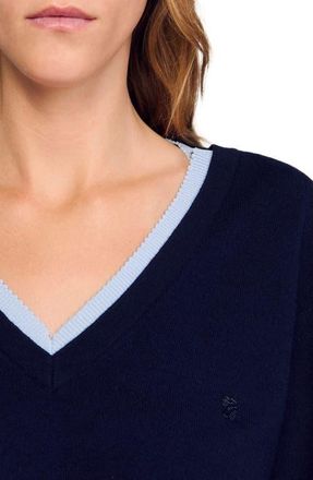 Sandro V-neck wool and cashmere sweater in Navy Blue at Nordstrom, Size X-Small
