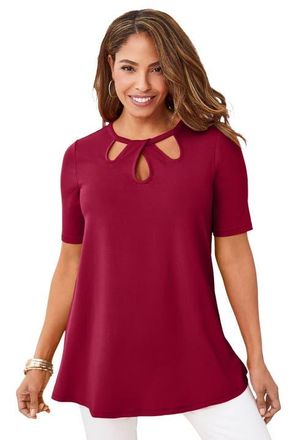 Jessica London Stretch Knit Cutout Swing Tunic in Rich Burgundy at Nordstrom, Size 12