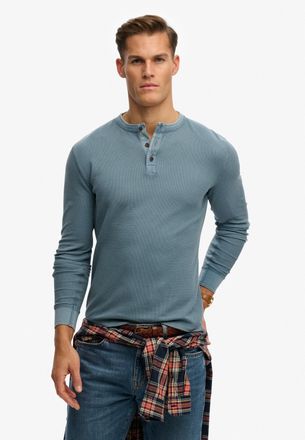 Superdry Langarmshirt SUPERDRY LW TEXTURED GRANDAD TOP, Herren, Gr. XXL, copen blau, Single Jersey, Obermaterial: 100% Baumwolle, unifarben, slim fit normal, R