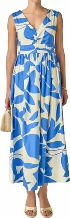 English Factory Ruched Midi Dress In Blue/white