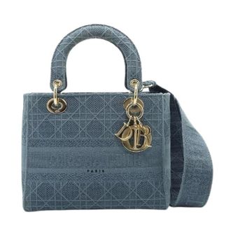 Dior Pre-owned Lady Dior Medium Denim Handbag - Dames - Pre-owned - Blauw - Maat: ONE Size Denim