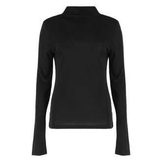 Calvin Klein Tops, Dames, Zwart, S, Wol, Top Slim met Col