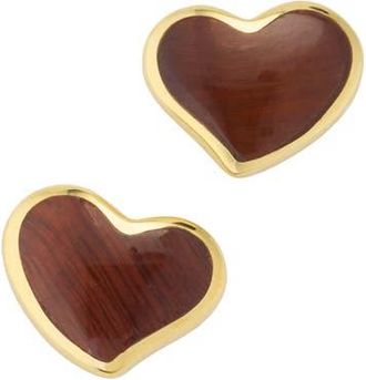 Jan Leslie Heart Stud Earring Set In Sterling With 18K Gold Overlay in Red at Nordstrom