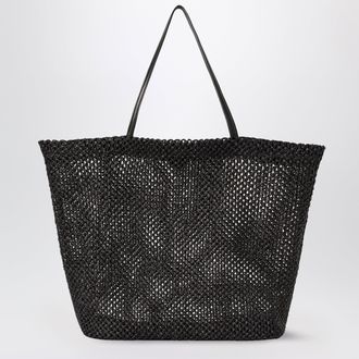 The Row Barn geometric nylon tote with leather handles, black