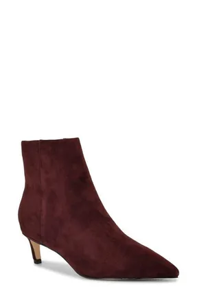 Nine West Brite Pointed Toe Kitten Heel Bootie in Dark Red Suede at Nordstrom, Size 7.5