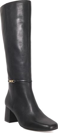 Dune London Womens Ladies Sanna - Snaffle Trim Knee High Block Heeled Boots - Black Leather - Size UK 8