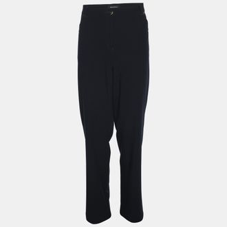 Elena Miro Navy Blue Satin Pocket Embellished Trousers XL