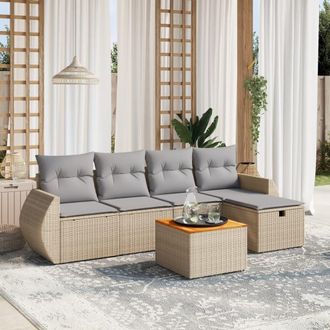 vidaXL Vidaxl - Juego De Sof&aacute;s Jard&iacute;n Con Cojines Beige Mezcla 6 Pzas Rat&aacute;n Pe