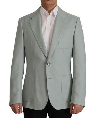 Dolce & Gabbana Mens Cashmere Silk Single-Breasted Blazer Green Blazers