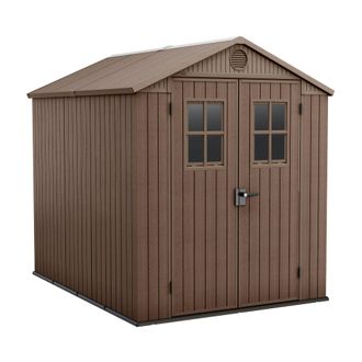 Keter Darwin 6x8 - Caseta De Jard&iacute;n 190x221x244 Cm Con 2 Puertas Para Almacenamiento De Herramientas Acabado Efecto Madera Evotech+ En Resina Marr&oacute;n