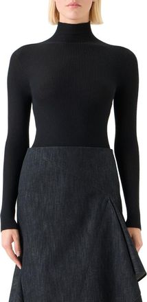 Akris Cashmere & Silk Rib Funnel Neck Sweater in Black at Nordstrom, Size 14