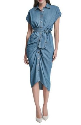 DKNY Ruched Belted Denim Shirtdress in Downtown at Nordstrom Rack, Size 14