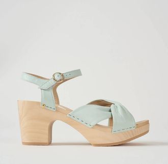 YouYou Womens Yelda Mid Heel Clog Sandal In Aqua Soft Leather