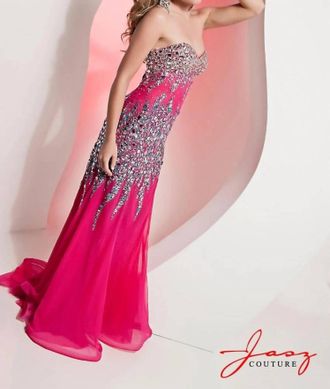Jasz Couture Strapless Embellished Bodice With Sheer Back Prom Dress In Fuchsia/turquoise