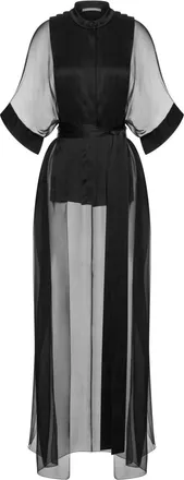 Alberta Ferretti sheer-panelled long blouse - women - Silk - 42 - Black