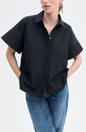 Co Boxy Short Sleeve Shirt in Cotton Poplin in Black at Nordstrom, Size Xx-Small Short
