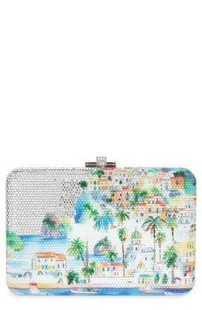 Judith Leiber Slim Slide Tropical Crystal Embellished Clutch in Silver Rhine Multi at Nordstrom