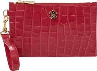 Roberto Cavalli Coco Print Clutch met Logo - Dames - Portefeuilles - Roze - ONE Size - Leer - Accessoires