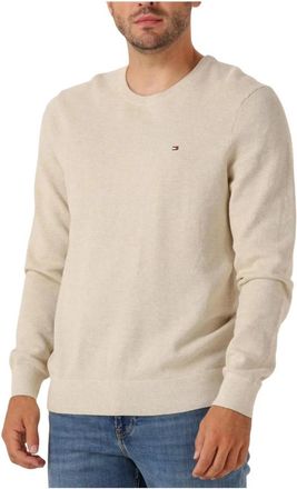 Tommy Hilfiger Truien & Vesten, Heren, Beige, XL, Katoen, Beige Crew Neck Sweater Essential Structure