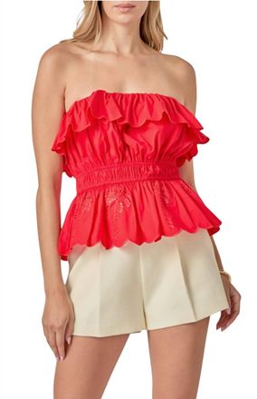 English Factory Embroidered Ruffle Strapless Top