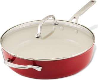 KitchenAid Nonstick Ceramic Hard Anodized Aluminum 5-Quart Sauté Pan with Lid in Empire Red at Nordstrom Rack