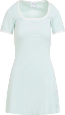 Courr&egrave;ges Contrast Jurk - Dames - Korte kleedjes - Blauw - L - Katoen - Kleedjes