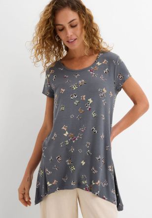 Bonprix T-Shirt BONPRIX, Damen, Gr. 52/54 (XXL), dunkelgrau bedruckt, Jersey, Obermaterial: 95% Viskose, 5% Elasthan, bedruckt, figurumspielend Po-bedeckend, 