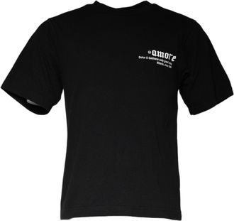 Dolce & Gabbana Mens Black Amore Print Cotton Crew Neck T-Shirt