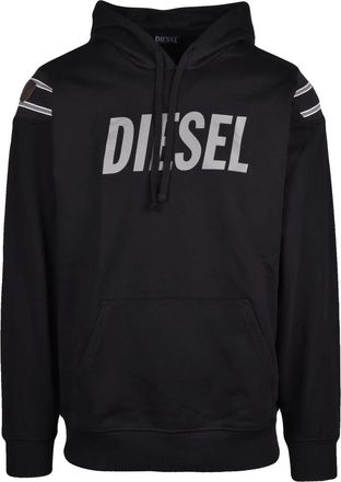 Diesel Black Stretch Hoodie with Bold Logo and Kangaroo Pocket
