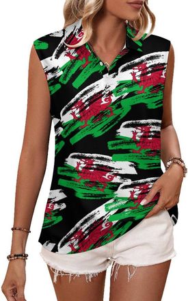 Generic Vintage Welsh Flag Women Golf Shirt Polo Tank Top Tennis Sleeveless T-Shirt Collared Vest 4XL