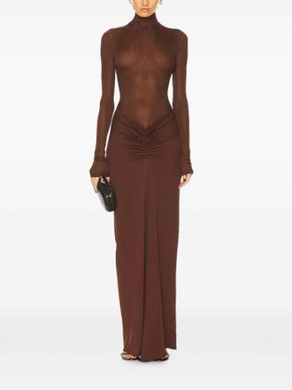 CHRISTOPHER ESBER Fusion gathered maxi dress - women - Viscose/Spandex/Elastane - 8 - Brown