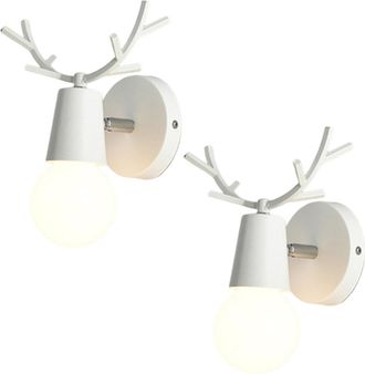 OEM Applique Murale Cerf - Fer Forg&eacute; - Douille E27 - Blanc Mat - 12 X 13 X 19 Cm - Lot De 2