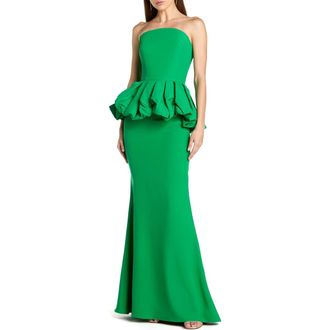 Mac Duggal Strapless Peplum Trumpet Gown with Faille Bodice and Crepe Skirt in Spring Green at Nordstrom, Size 14